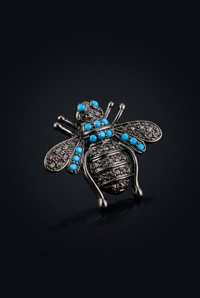 Brooch - Dark Grey And Blue bee shape - angle