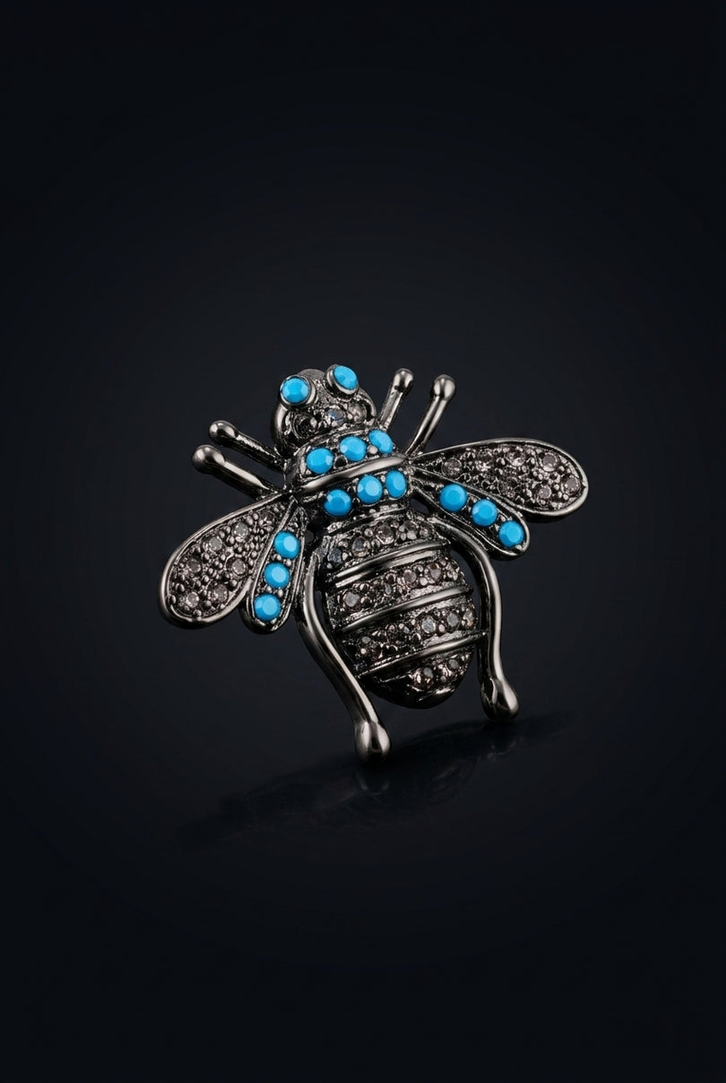 Brooch - Dark Grey And Blue bee shape - angle