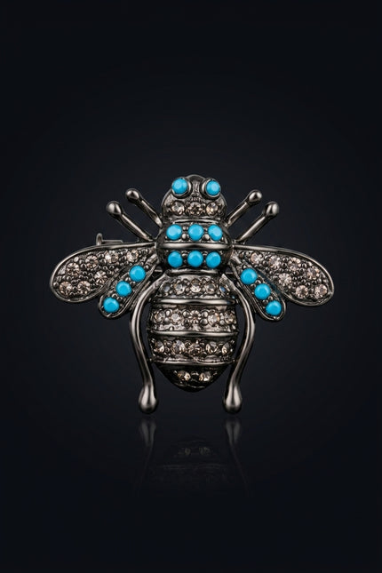Brooch - Dark Grey And Blue bee shape - front