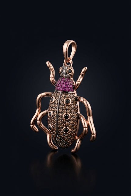 Brooch - Rose Gold, Multicolor beetle - angle