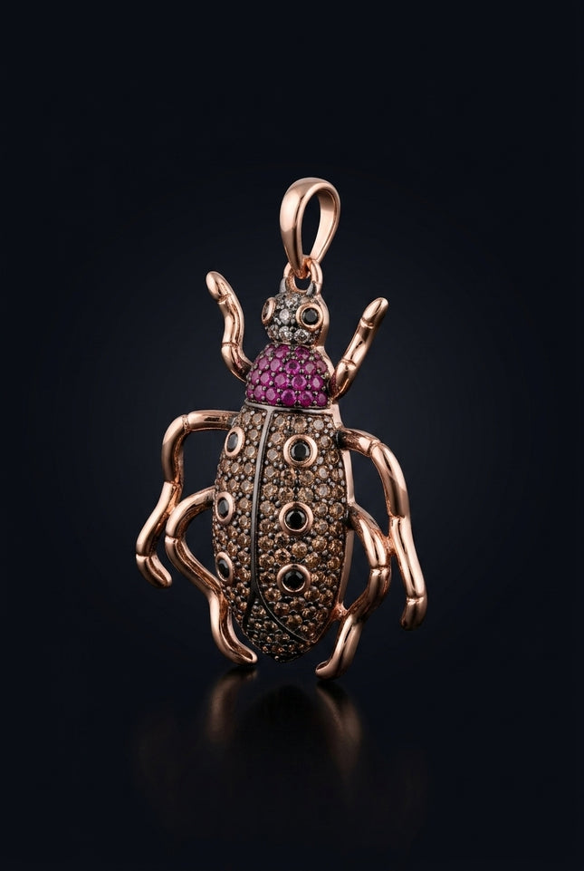 Brooch - Rose Gold, Multicolor beetle - angle