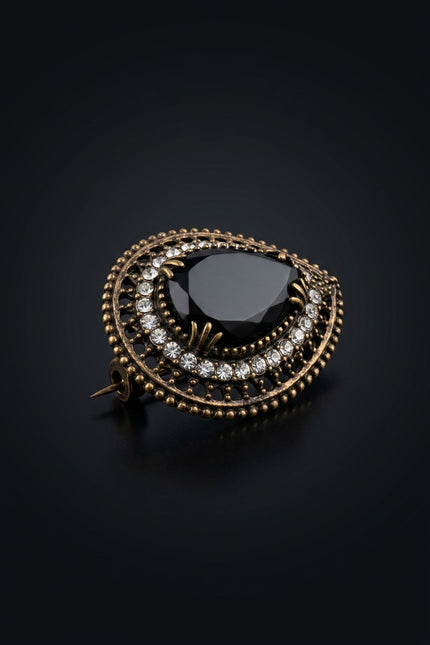 Brooch - Black/Silver/Bronze teardrop - angle