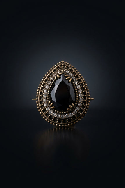 Brooch - Black/Silver/Bronze teardrop - front