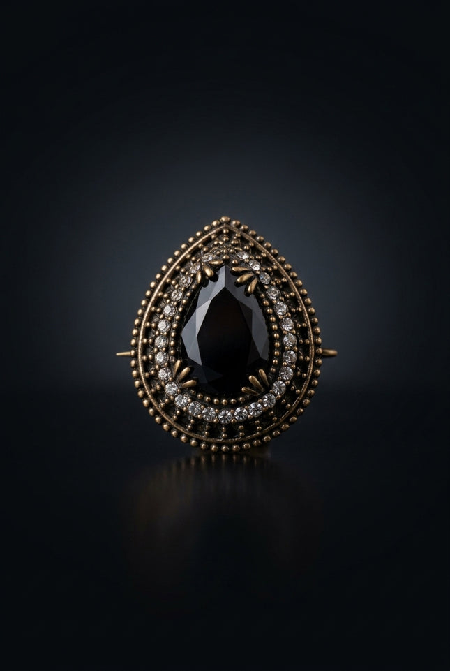 Brooch - Black/Silver/Bronze teardrop - front