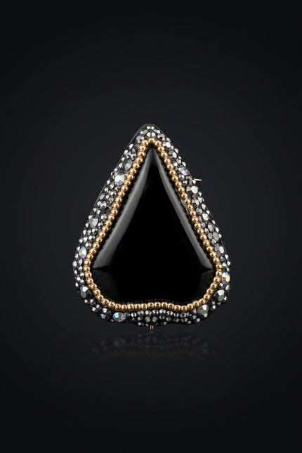Brooch - Black/Gold triangular - front