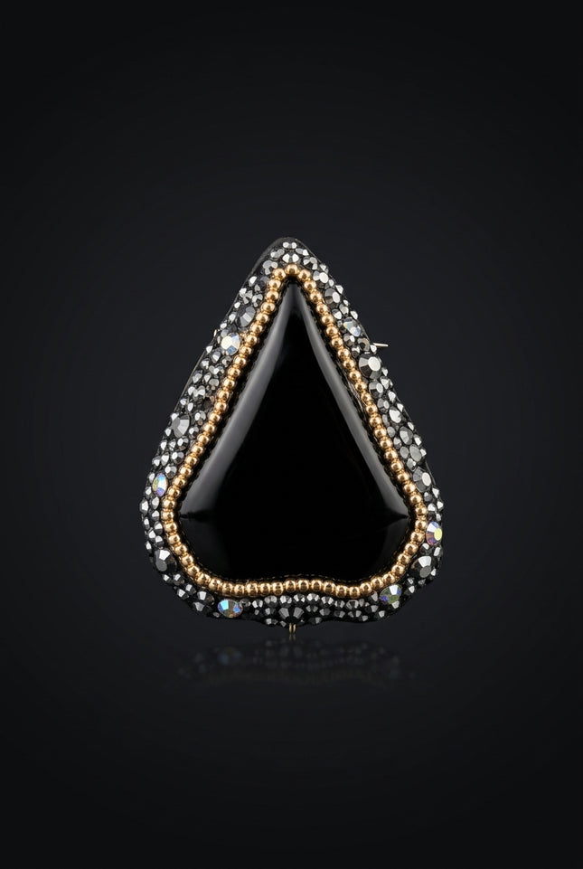 Brooch - Black/Gold triangular - front