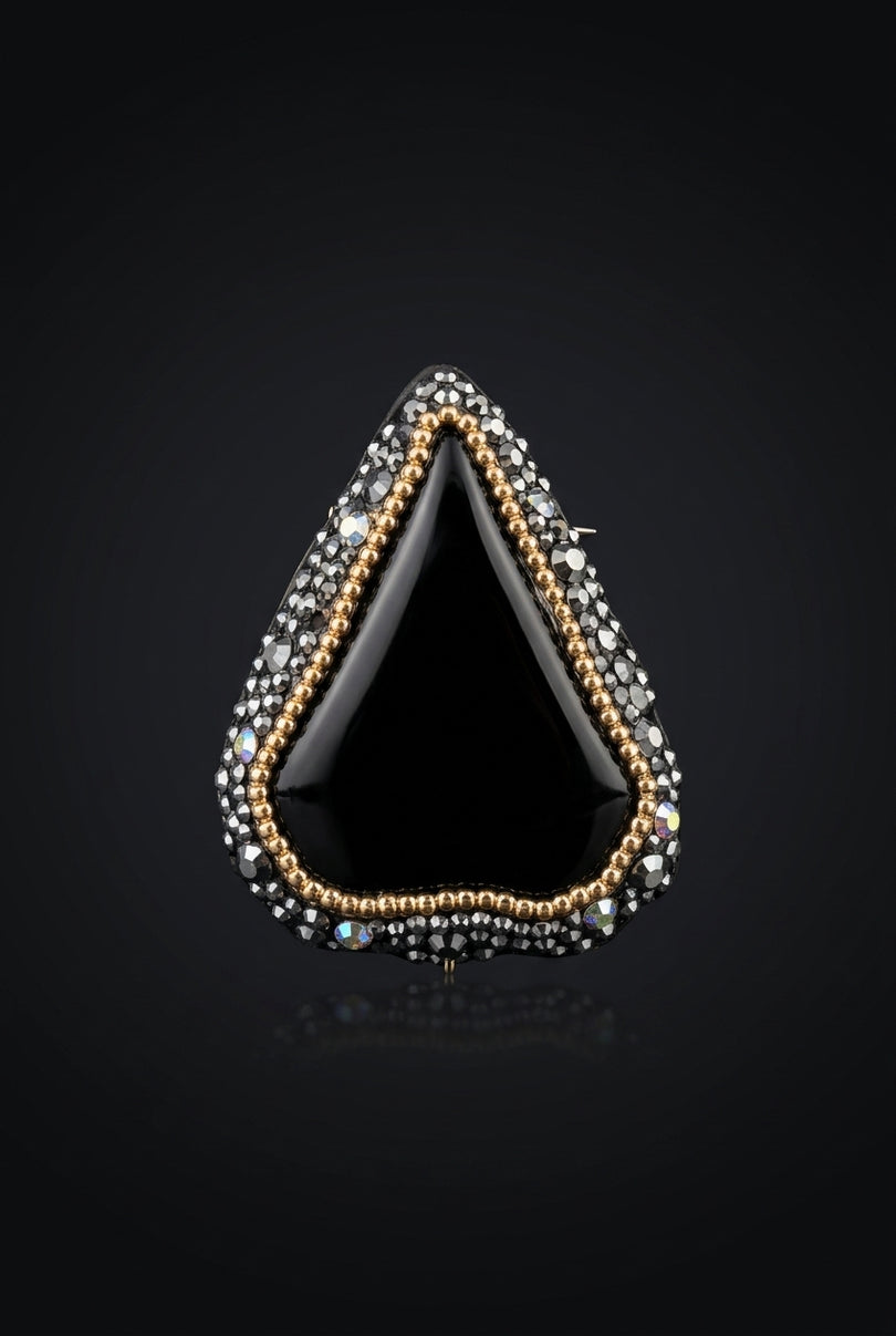 Brooch - Black/Gold triangular - front