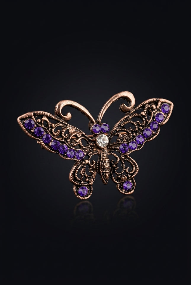 Brooch - Bronze And Purple butterfly - angle