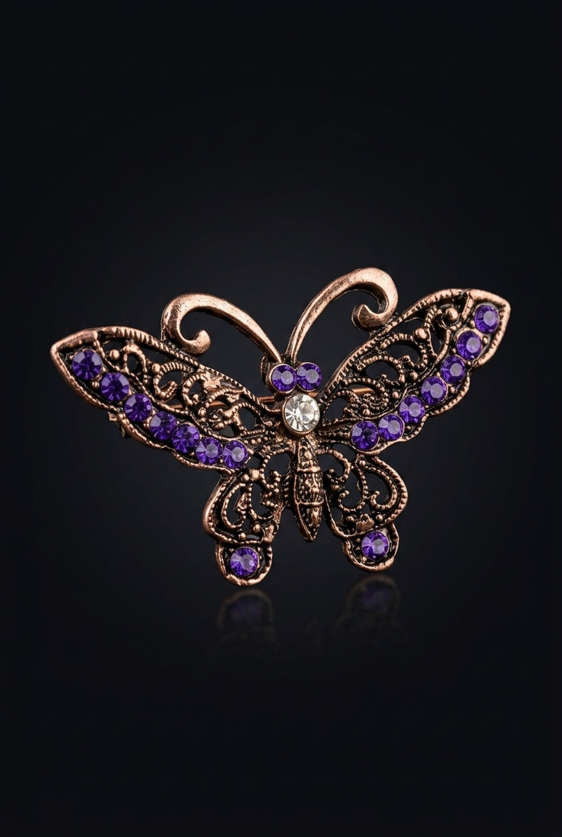 Brooch - Bronze And Purple butterfly - angle