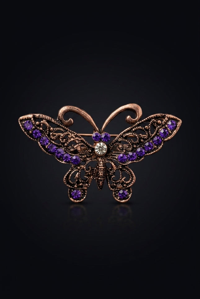 Brooch - Bronze And Purple butterfly - front