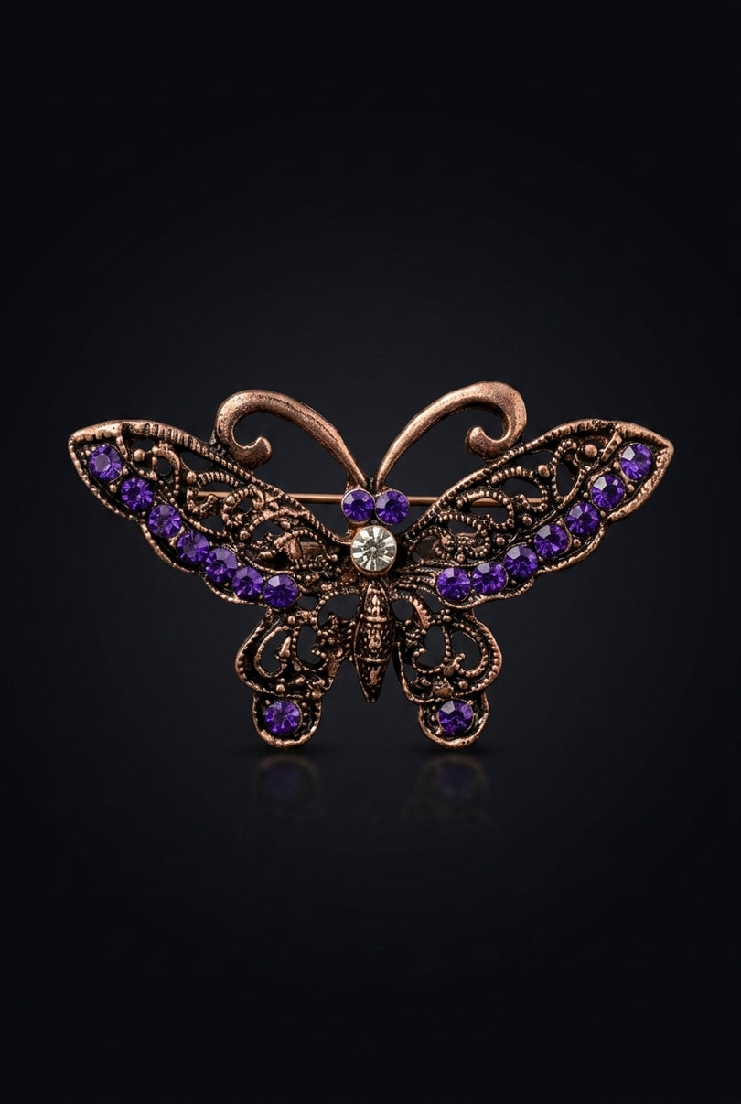 Brooch - Bronze And Purple butterfly - front