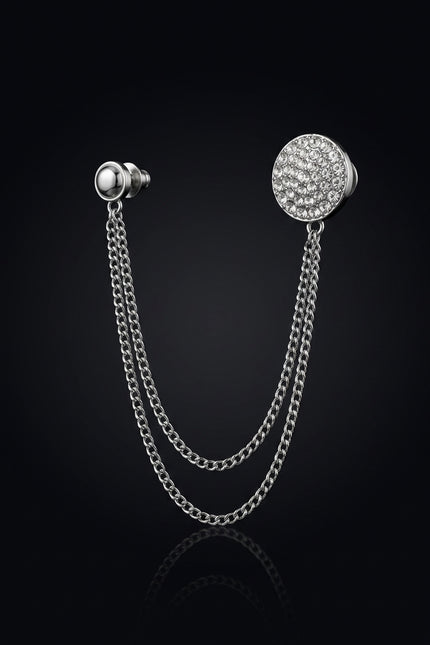 Brooch - Silver two round elements connected by chains - angle