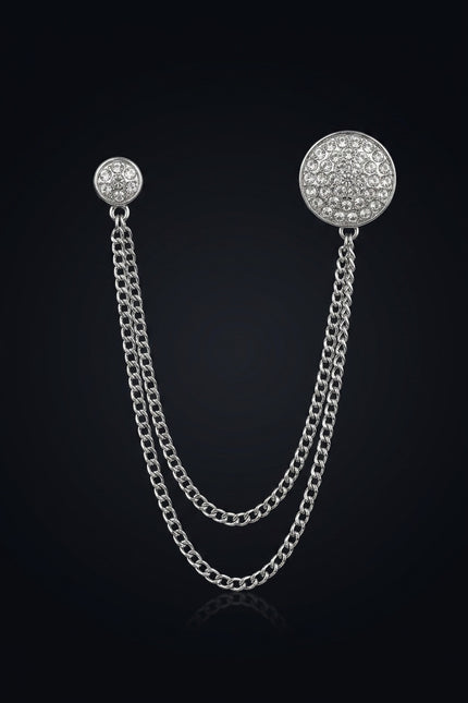 Brooch - Silver two round elements connected by chains - front
