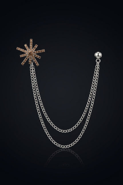 Brooch - Gold_Brown_Silver starburst_with_chains - angle