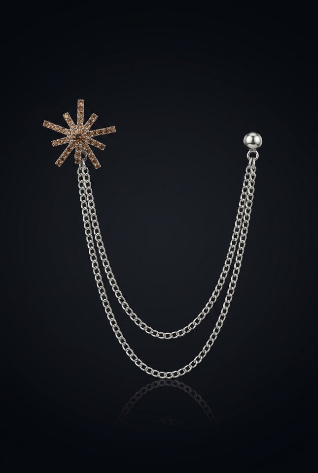 Brooch - Gold_Brown_Silver starburst_with_chains - angle