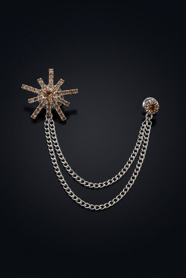 Brooch - Gold_Brown_Silver starburst_with_chains - front