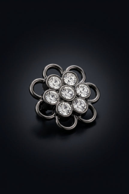Brooch - Dark Grey And Clear flower - angle