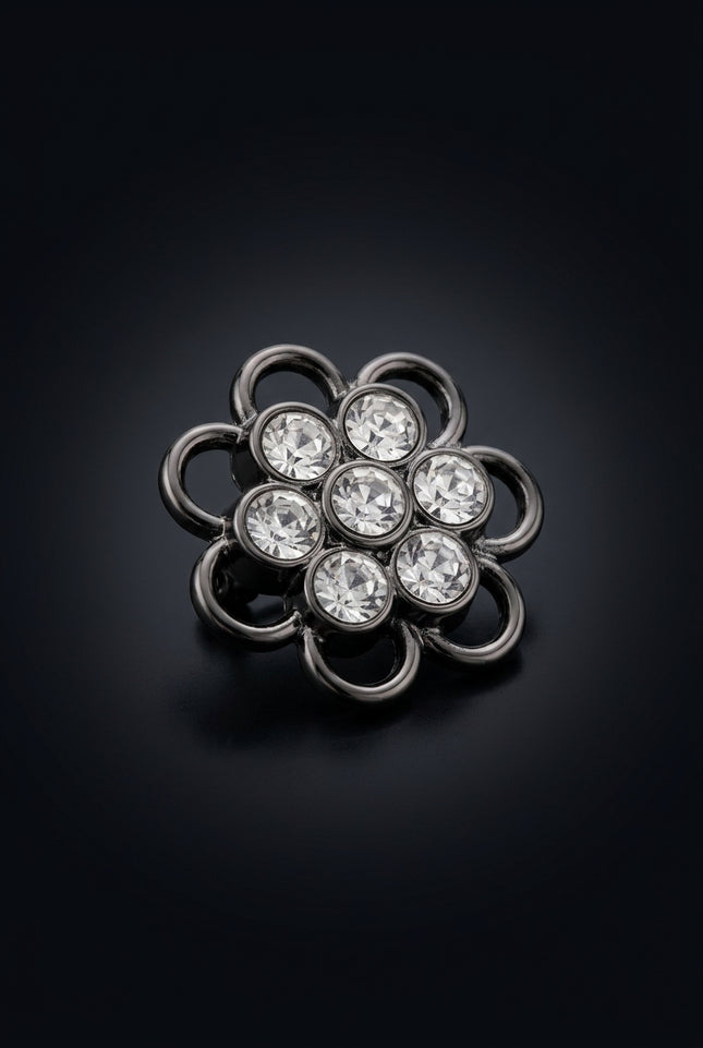 Brooch - Dark Grey And Clear flower - angle