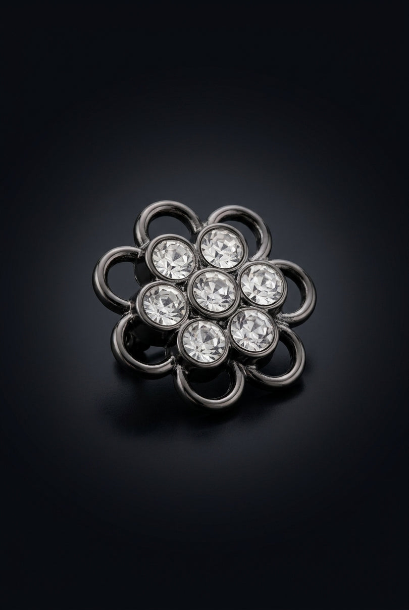 Brooch - Dark Grey And Clear flower - angle