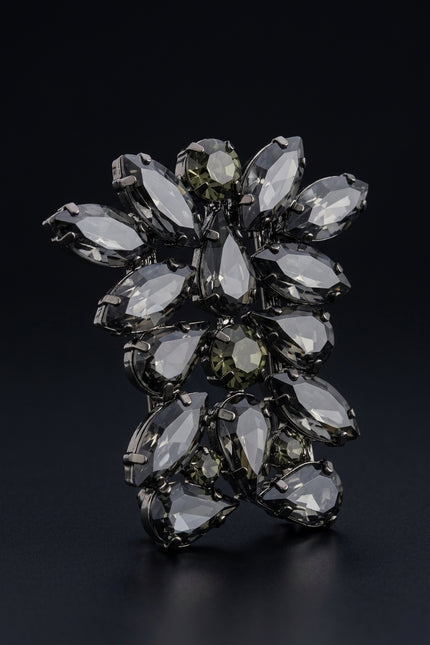 Brooch - Dark Grey cluster of faceted stones - angle