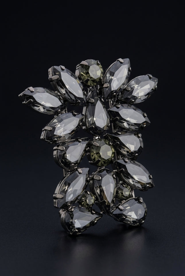 Brooch - Dark Grey cluster of faceted stones - angle
