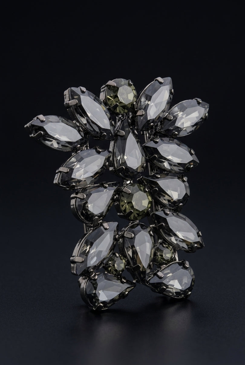 Brooch - Dark Grey cluster of faceted stones - angle