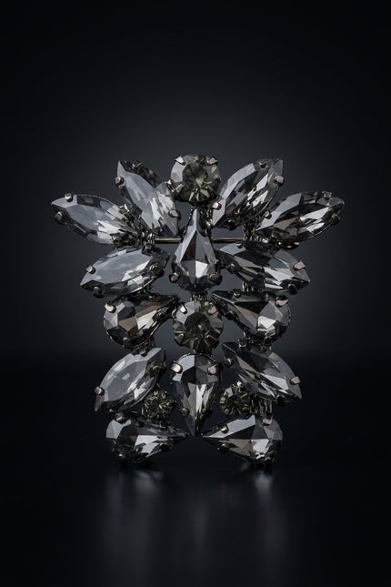 Brooch - Dark Grey cluster of faceted stones - front