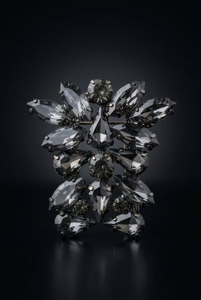 Brooch - Dark Grey cluster of faceted stones - front