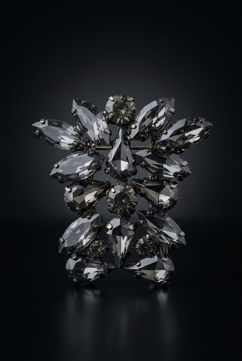 Brooch - Dark Grey cluster of faceted stones - front