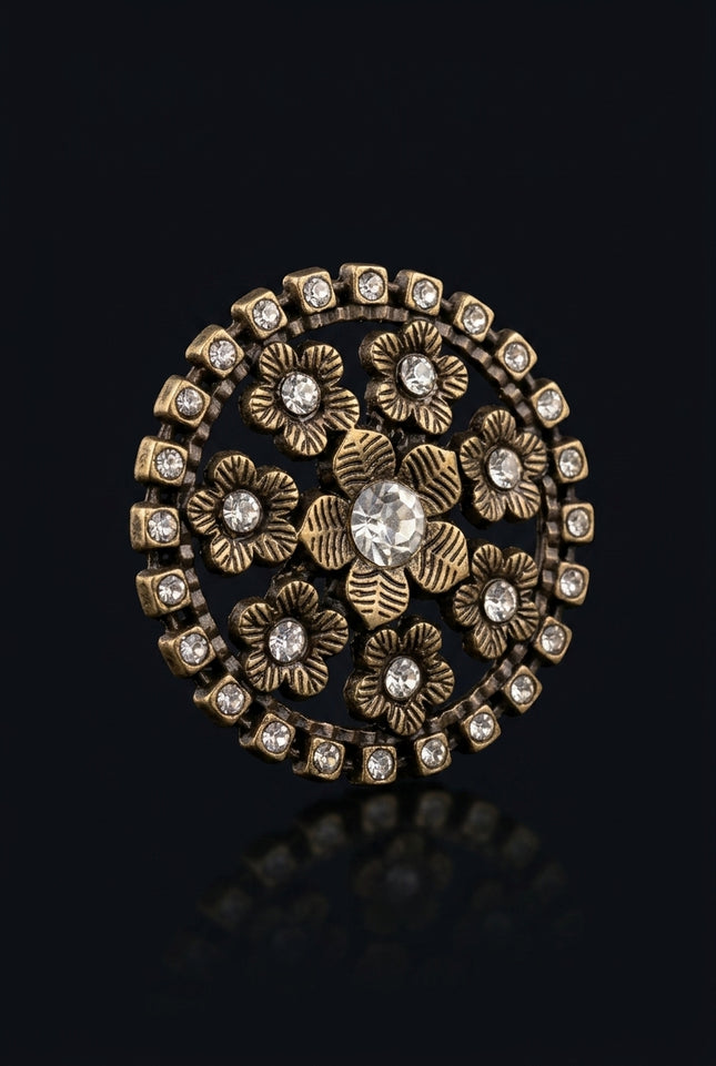 Brooch - Bronze circular with flowers - angle