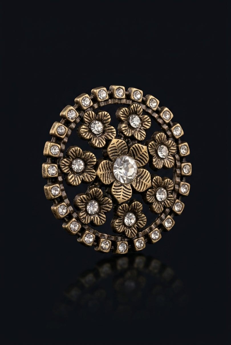 Brooch - Bronze circular with flowers - angle