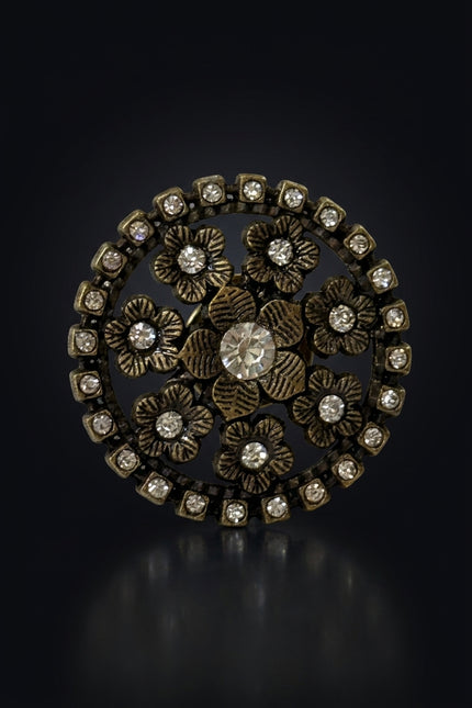 Brooch - Bronze circular with flowers - front