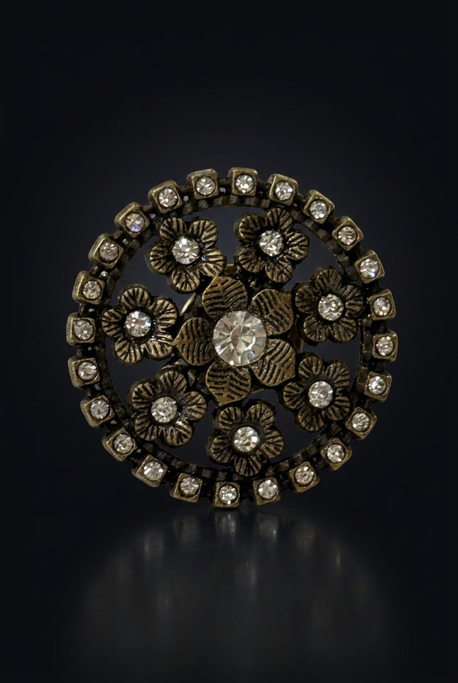 Brooch - Bronze circular with flowers - front