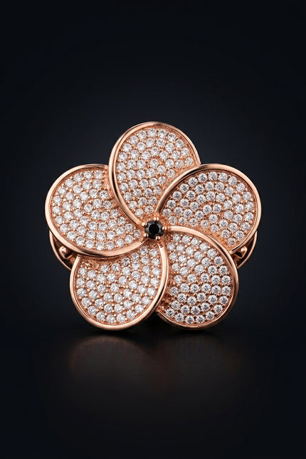 Brooch - Rose Gold, Clear flower - front