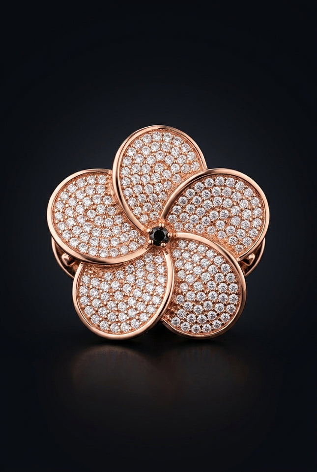 Brooch - Rose Gold, Clear flower - front