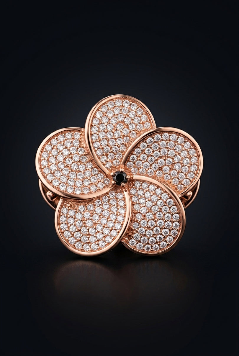 Brooch - Rose Gold, Clear flower - front