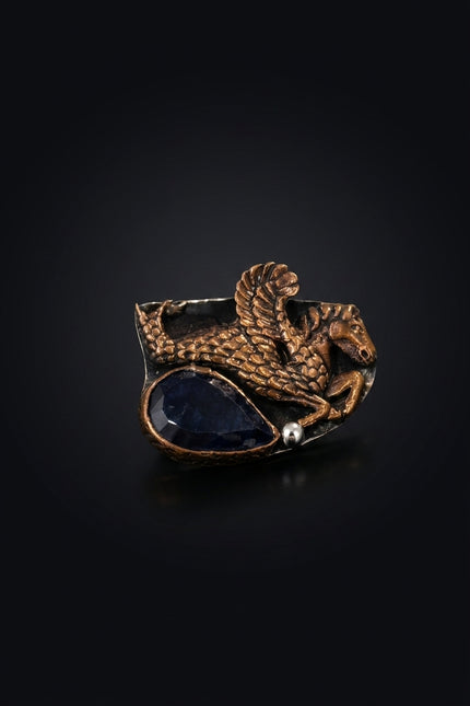 Brooch - Bronze, Navy griffin, teardrop stone - angle