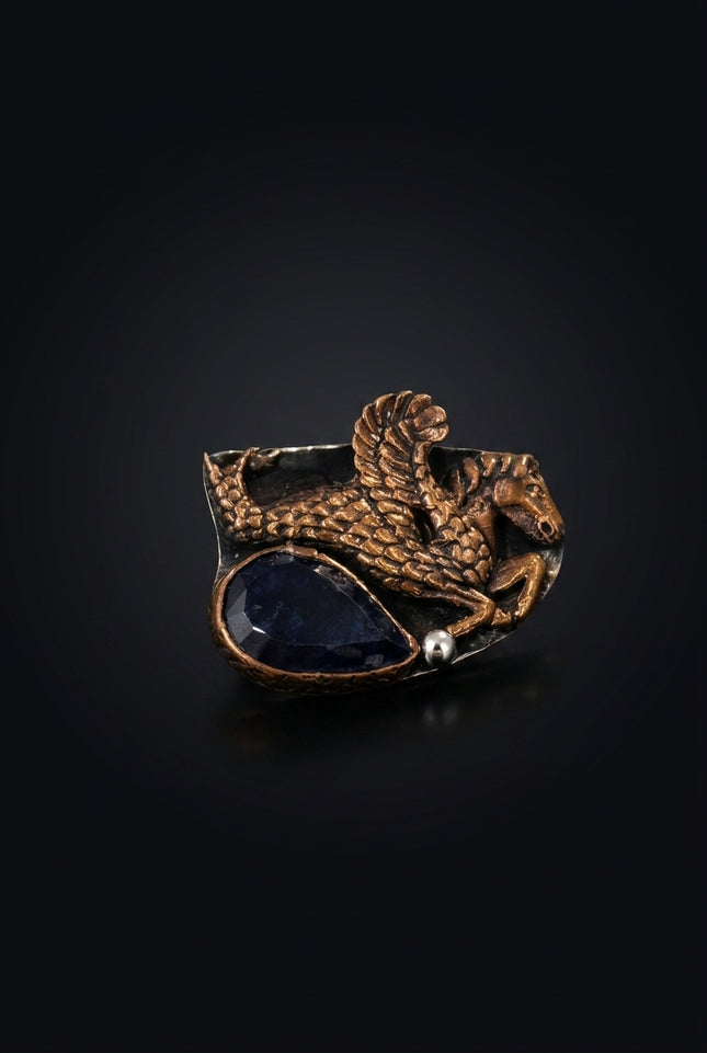 Brooch - Bronze, Navy griffin, teardrop stone - angle