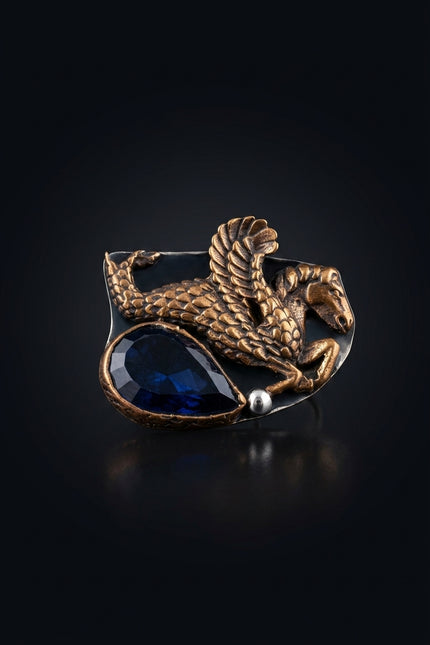 Brooch - Bronze, Navy griffin, teardrop stone - front