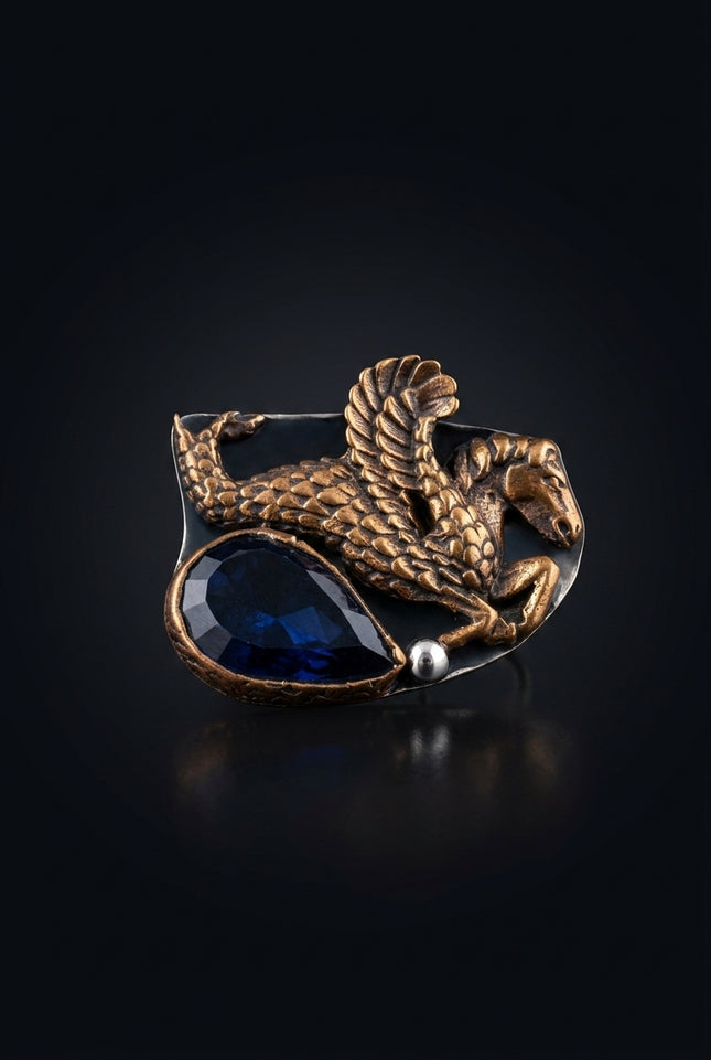 Brooch - Bronze, Navy griffin, teardrop stone - front