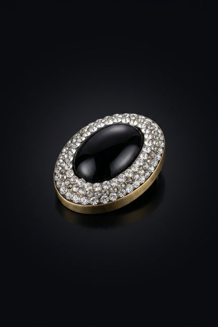Brooch - Black, Clear, Gold oval - angle
