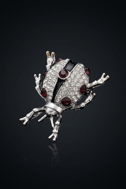 Brooch - Silver, Clear, Red bug-shaped - angle