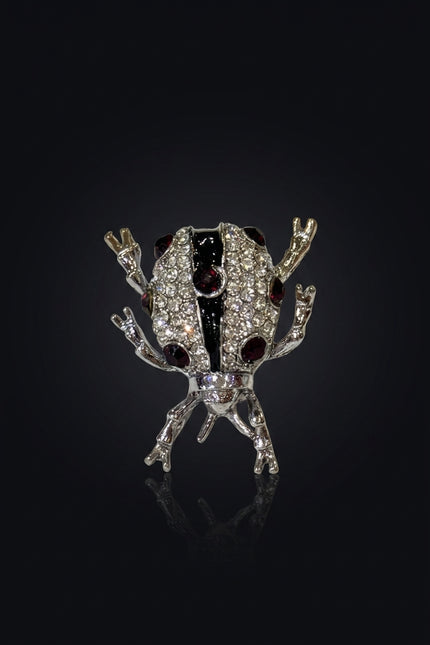 Brooch - Silver, Clear, Red bug-shaped - front
