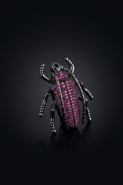 Brooch - Black Magenta beetle - angle