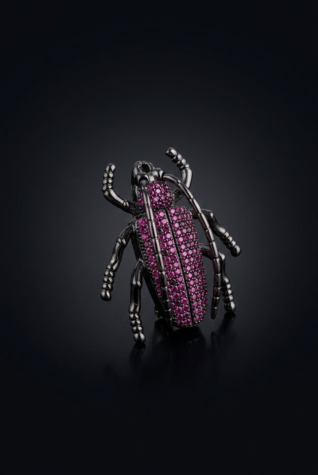 Brooch - Black Magenta beetle - angle