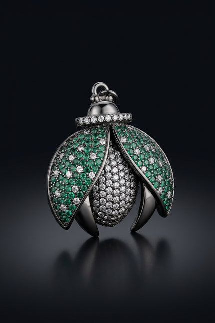 Brooch - Black|Green|Silver bug_shape - angle