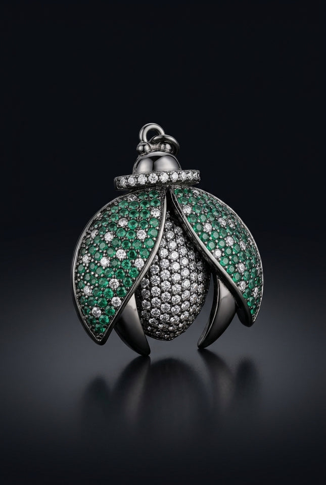 Brooch - Black|Green|Silver bug_shape - angle