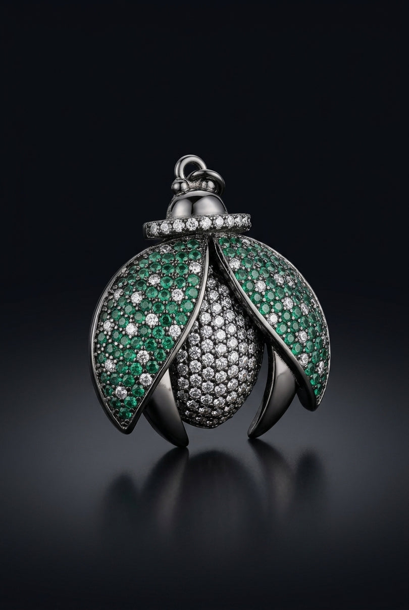 Brooch - Black|Green|Silver bug_shape - angle