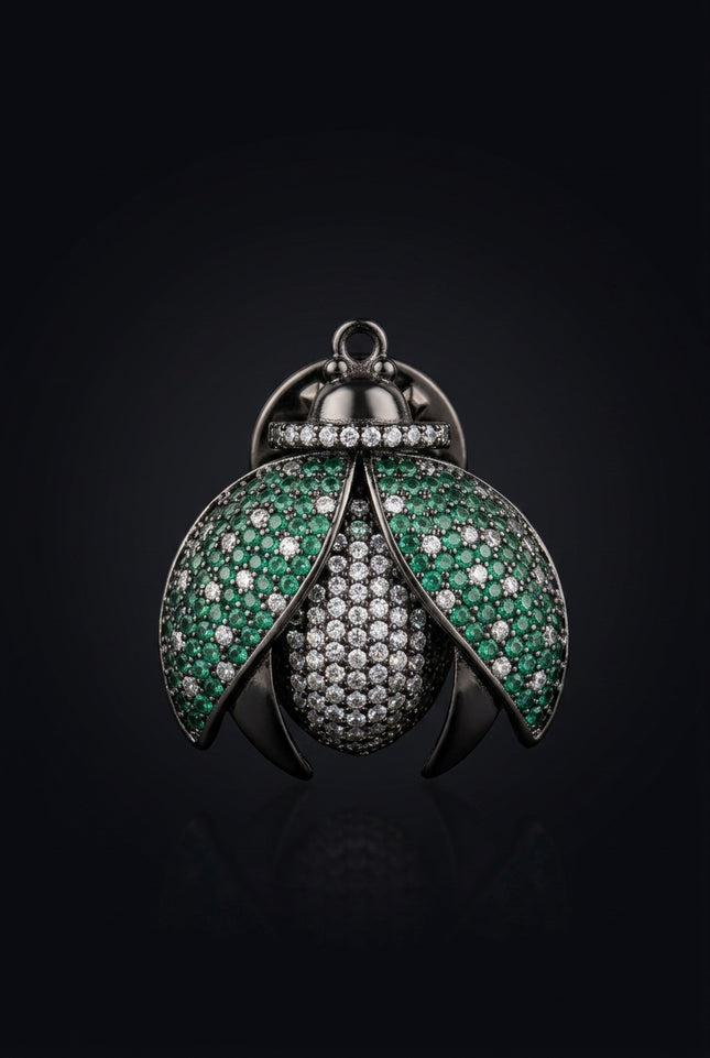 Brooch - Black|Green|Silver bug_shape - front