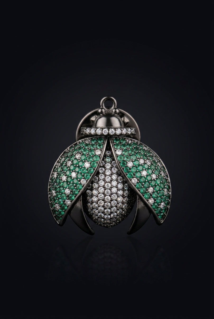 Brooch - Black|Green|Silver bug_shape - front